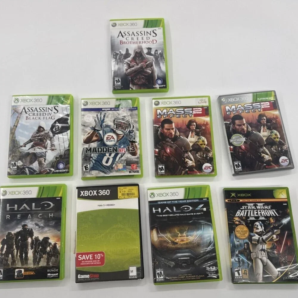 Xbox 360 Games Lot of 9 Halo Assassins Creed Mass Effect Star Wars Xbox